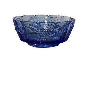 Indiana Glass‎ Harvest Grape Cobalt Blue Fruit Bowl 9" Scalloped Pressed Glass
